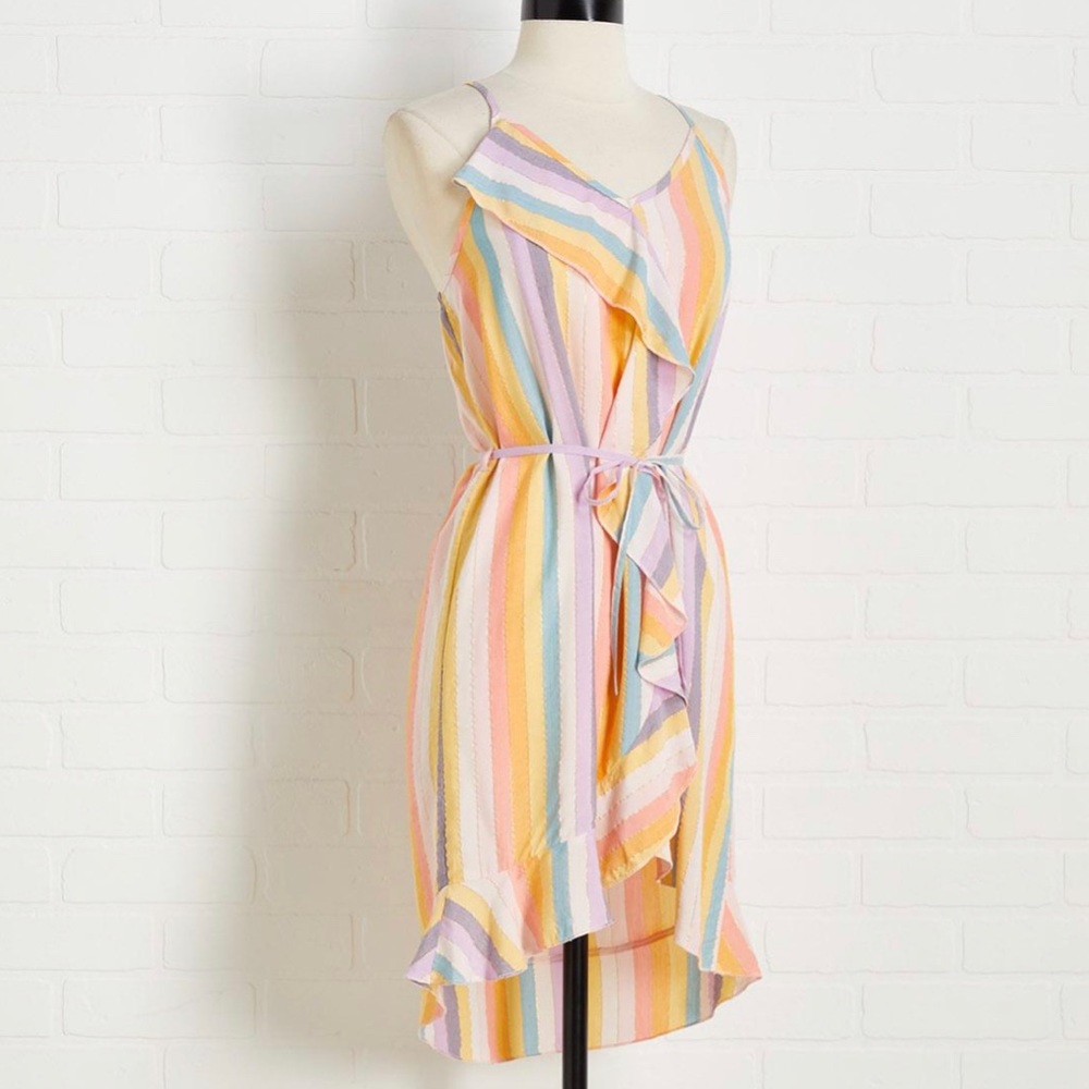 Rainbow Pastel Lightweight Ruffled Dress by Versona